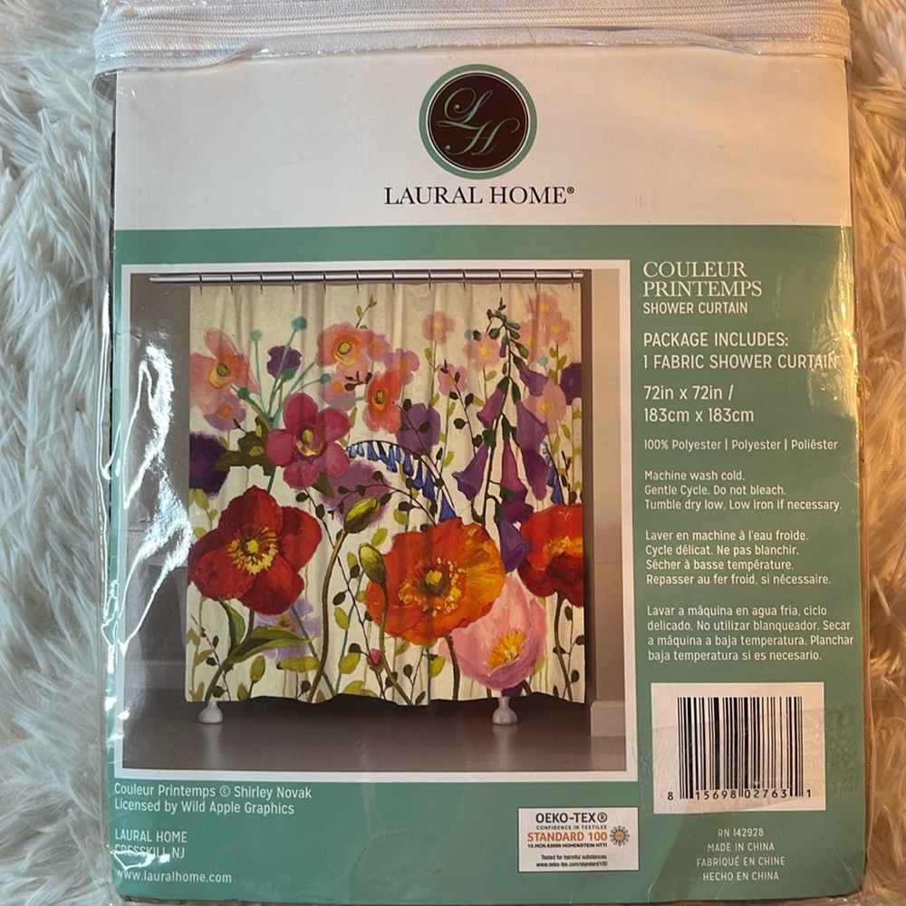 🚿Laural Home Couleur Printempts Shower Curtain, 72 x 72